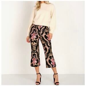 For Love & Lemons Brocade Flared Pant Black Floral Small